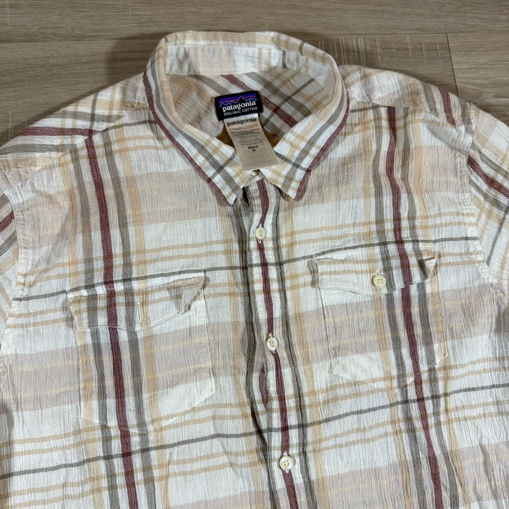 Patagonia Mens XL A/C Steersman Shirt Short Sleeve Button Up Cotton Plaid Pocket